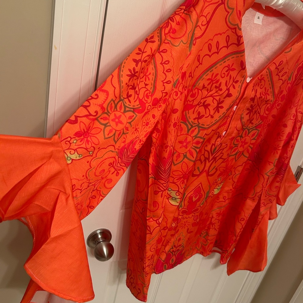 Vibrant Orange Floral Women's Top - Picture 5 of 6